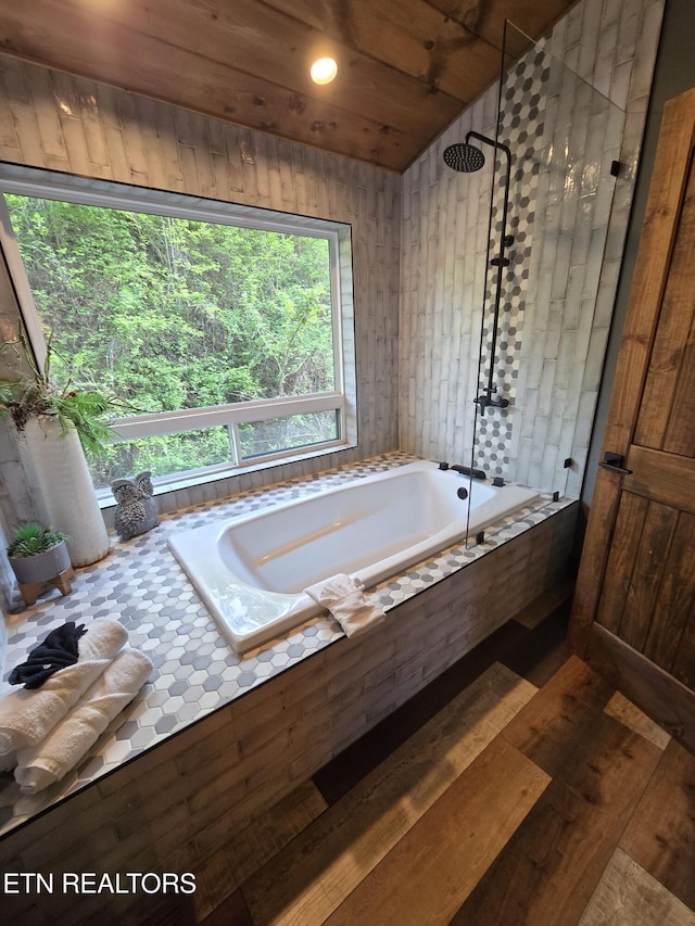 full bath featuring wood ceiling