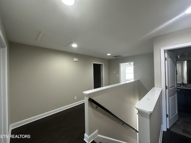 1631 Silver Spur Ln, Knoxville, TN 37932 - hall featuring recessed lighting, an upstairs landing, a sink, baseboards, and visible vents