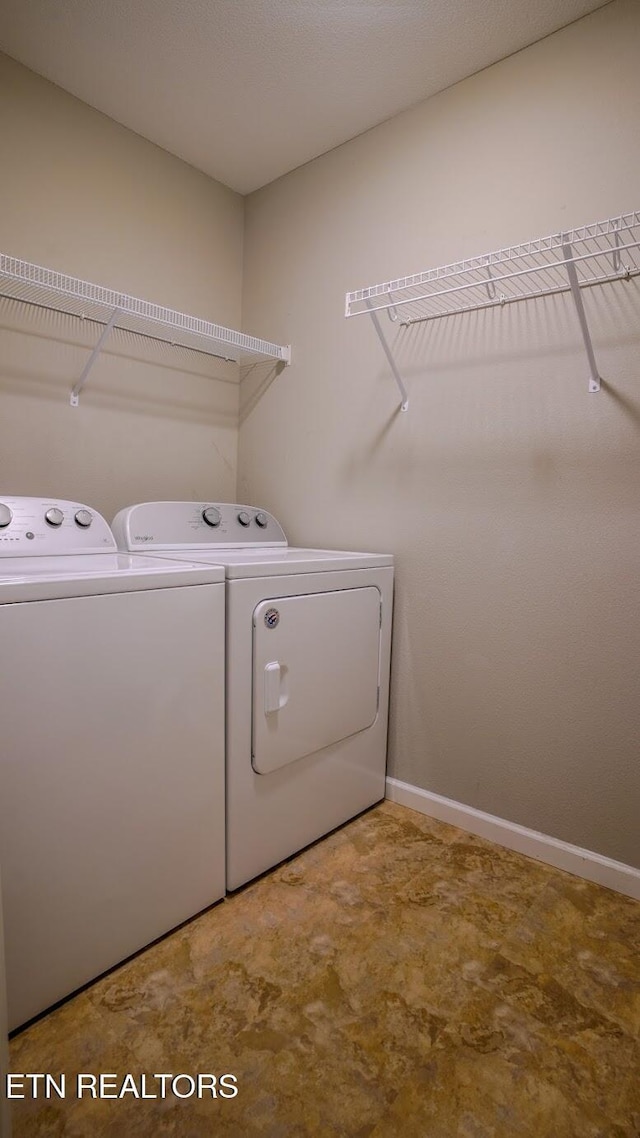 645 Bryce View Ln, Sevierville, TN 37876 - laundry room featuring laundry area, washer and clothes dryer, and baseboards