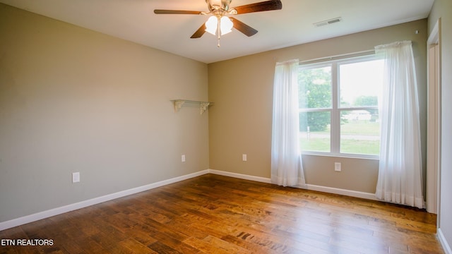 645 Bryce View Ln, Sevierville, TN 37876 - unfurnished room featuring wood-type flooring, ceiling fan, visible vents, and baseboards
