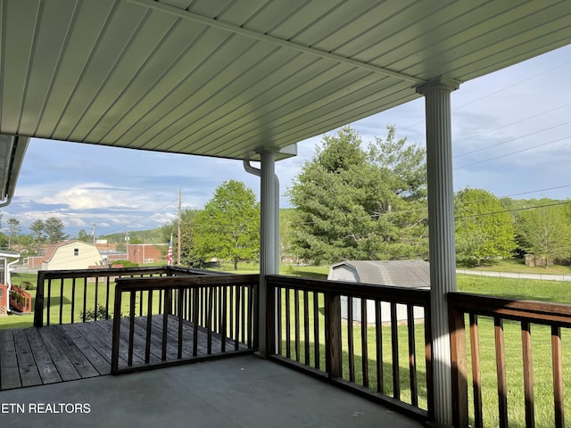 view of wooden balcony with a wooden deck