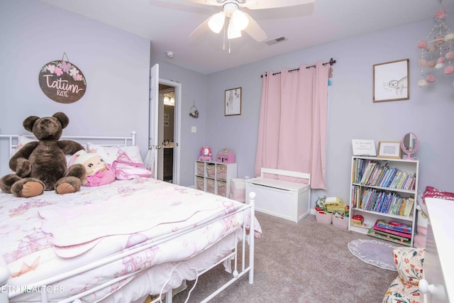 bedroom featuring carpet flooring and a ceiling fan