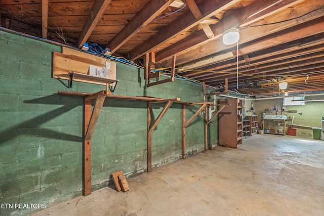 view of unfinished basement