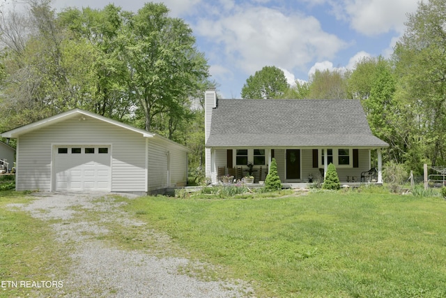 220 Lovelady Ln, Dayton, TN 37321 - single story home with a garage, driveway, a chimney, a porch, and an outbuilding