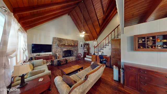 220 Lovelady Ln, Dayton, TN 37321 - living area featuring dark wood finished floors, beam ceiling, and wooden ceiling