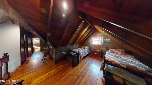 220 Lovelady Ln, Dayton, TN 37321 - bedroom featuring wood walls, wood ceiling, lofted ceiling, and hardwood / wood-style flooring