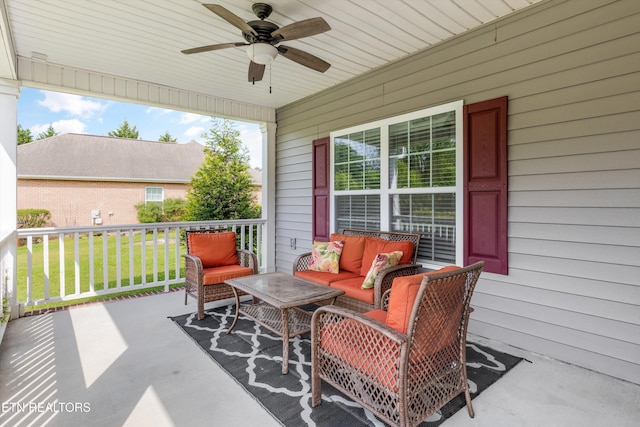 view of patio / terrace with a ceiling fan and an outdoor hangout area
