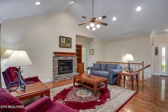 160 Kawga Way, Loudon, TN 37774 - living room featuring crown molding, baseboards, a ceiling fan, and wood finished floors
