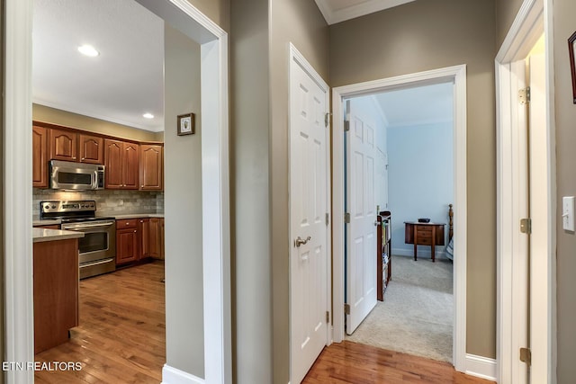 160 Kawga Way, Loudon, TN 37774 - hallway featuring crown molding, light wood-style floors, and baseboards