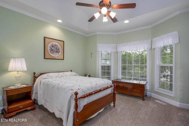 160 Kawga Way, Loudon, TN 37774 - carpeted bedroom featuring crown molding, a ceiling fan, baseboards, and visible vents