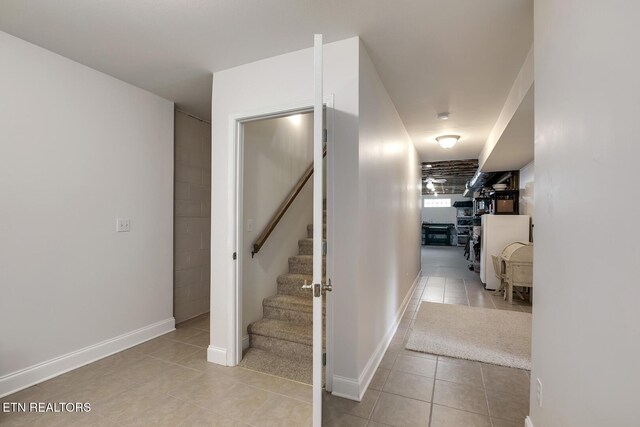 160 Kawga Way, Loudon, TN 37774 - corridor featuring baseboards, stairs, and light tile patterned flooring