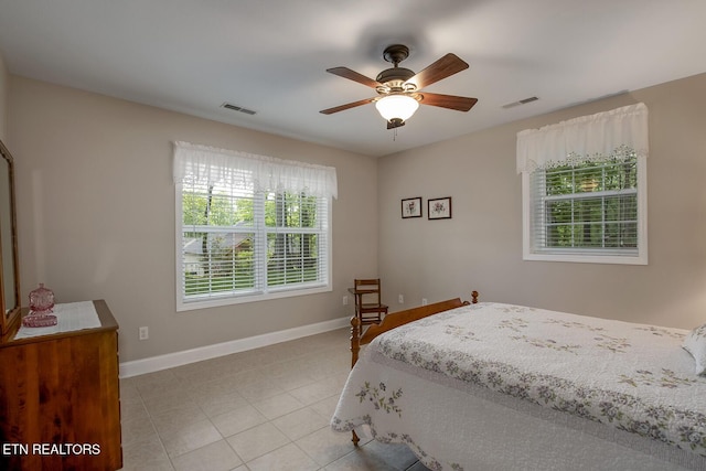 160 Kawga Way, Loudon, TN 37774 - bedroom with a ceiling fan, baseboards, visible vents, and light tile patterned floors