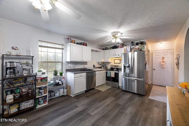 352 St Edward Dr, Dandridge, TN 37725 - kitchen featuring dark wood-style flooring, ceiling fan, appliances with stainless steel finishes, a sink, and white cabinetry