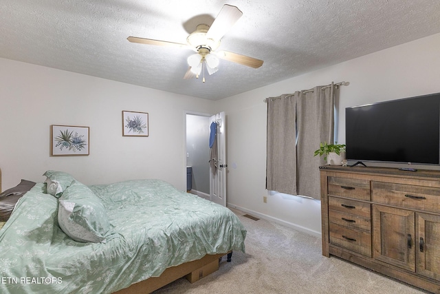352 St Edward Dr, Dandridge, TN 37725 - bedroom featuring light colored carpet, a textured ceiling, ceiling fan, and visible vents