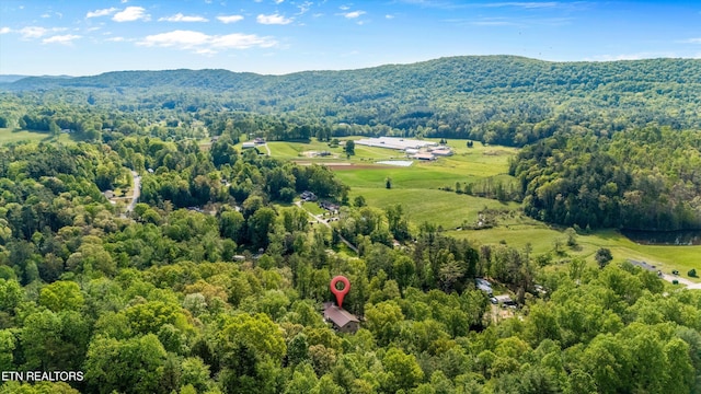 aerial view with a mountain view and a forest view