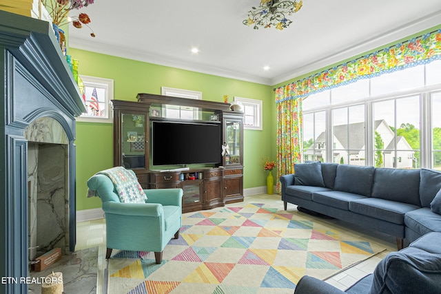 367 Barnsley Rd, Farragut, TN 37934 - living room with crown molding, recessed lighting, and baseboards