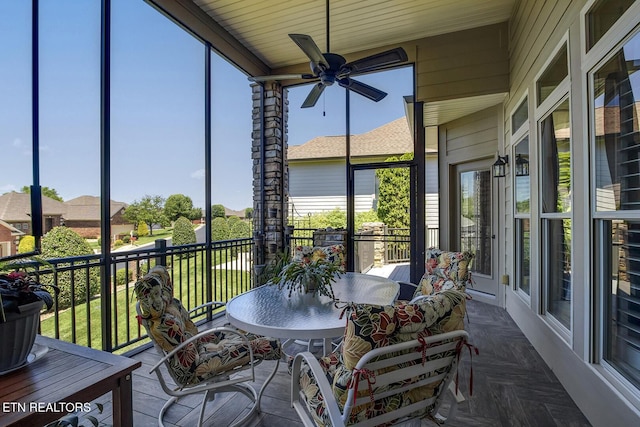 301 Coyatee Shores Trce, Loudon, TN 37774 - sunroom with a ceiling fan and outdoor dining area