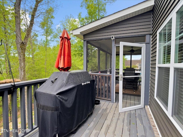 107 Mistletoeberry Rd, Oak Ridge, TN 37830 - wooden terrace featuring a grill and a sunroom