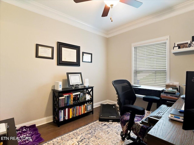 107 Mistletoeberry Rd, Oak Ridge, TN 37830 - office with wood finished floors, a ceiling fan, crown molding, and baseboards