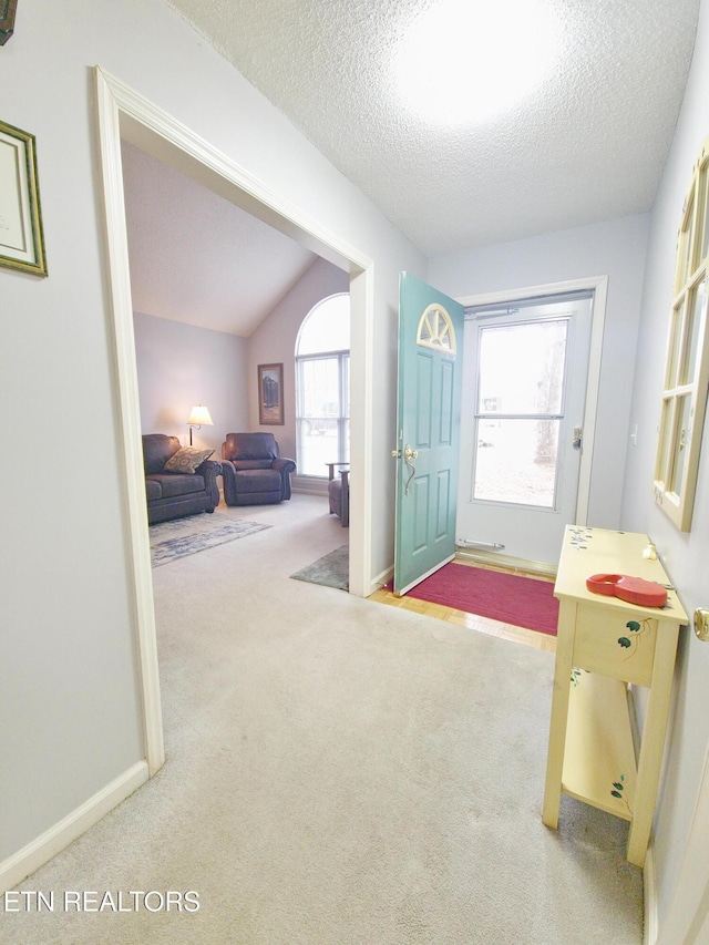 1703 Perimeter Dr, Jamestown, TN 38556 - carpeted entrance foyer featuring a textured ceiling, vaulted ceiling, and baseboards