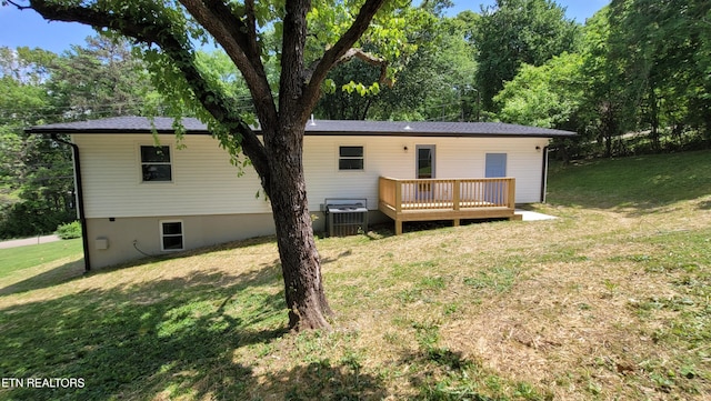 1805 Ferd Hickey Rd, Knoxville, TN 37909 - back of property with central AC, a deck, and a yard
