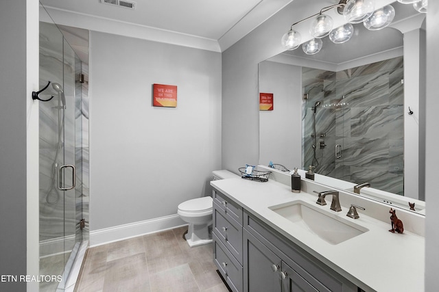 8947 Linksvue Dr, Knoxville, TN 37922 - full bathroom with toilet, visible vents, a shower stall, and vanity