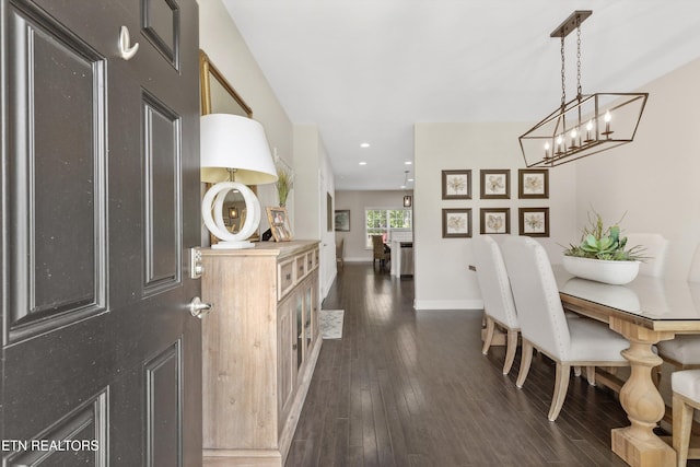 6749 Albatross Ln, Knoxville, TN 37921 - hall with dark wood finished floors, baseboards, recessed lighting, and a chandelier