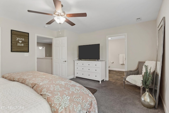 6749 Albatross Ln, Knoxville, TN 37921 - bedroom featuring carpet floors, ceiling fan, ensuite bath, and baseboards