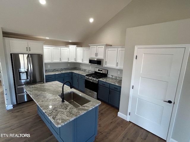 257 Colby Cir, Crossville, TN 38571 - kitchen with recessed lighting, light stone counters, appliances with stainless steel finishes, a sink, and white cabinetry