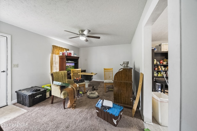 301 Hill St, Rocky Top, TN 37769 - sitting room featuring a textured ceiling, ceiling fan, and carpet floors