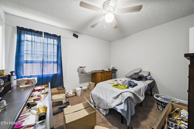 301 Hill St, Rocky Top, TN 37769 - bedroom featuring a textured ceiling, a ceiling fan, carpet, and baseboards
