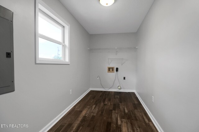 1228 Allardt Hwy, Jamestown, TN 38556 - laundry room with washer hookup, dark wood-type flooring, baseboards, and electric panel