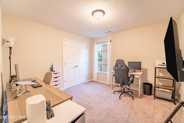 7849 Beeler Farms Ln, Knoxville, TN 37918 - carpeted home office featuring baseboards, a textured ceiling, and visible vents