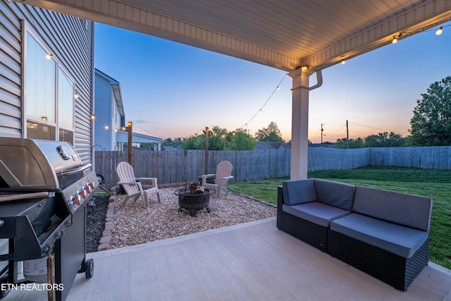 7849 Beeler Farms Ln, Knoxville, TN 37918 - view of patio / terrace featuring grilling area, a fenced backyard, and an outdoor living space with a fire pit