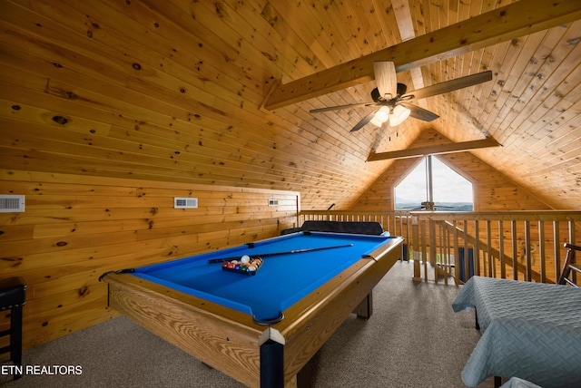 936 Buck Way, Sevierville, TN 37876 - recreation room with a ceiling fan, carpet flooring, and wood walls