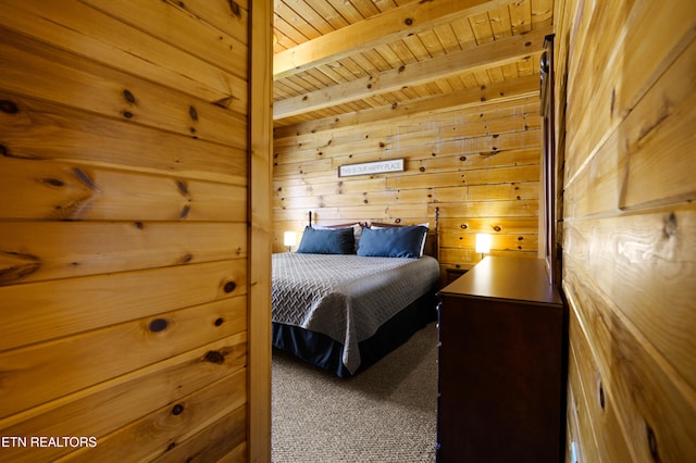 936 Buck Way, Sevierville, TN 37876 - bedroom with carpet flooring, wooden walls, beamed ceiling, and wooden ceiling