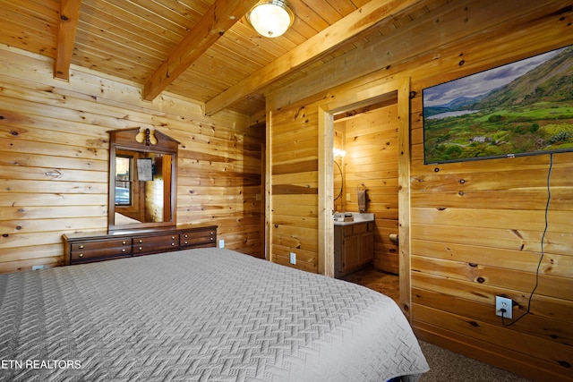 936 Buck Way, Sevierville, TN 37876 - carpeted bedroom with wood walls, wooden ceiling, and beamed ceiling