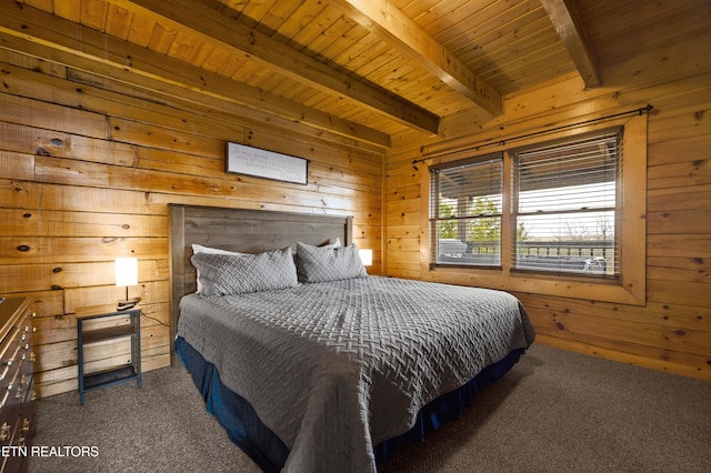 936 Buck Way, Sevierville, TN 37876 - bedroom with wooden walls, beamed ceiling, carpet, and wood ceiling