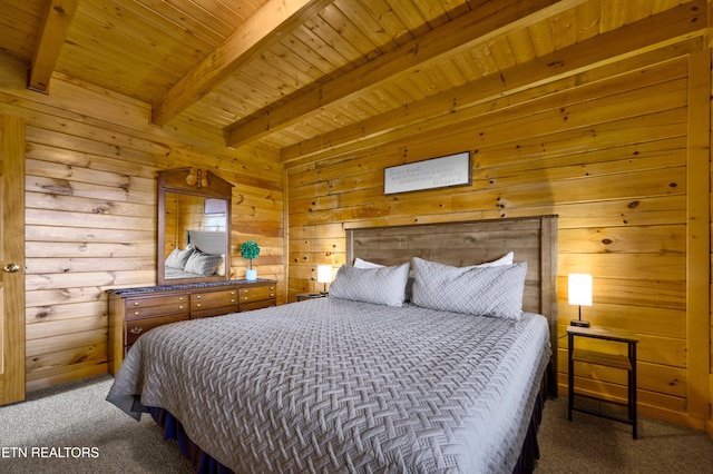 936 Buck Way, Sevierville, TN 37876 - bedroom featuring carpet flooring, wooden walls, wooden ceiling, and beamed ceiling