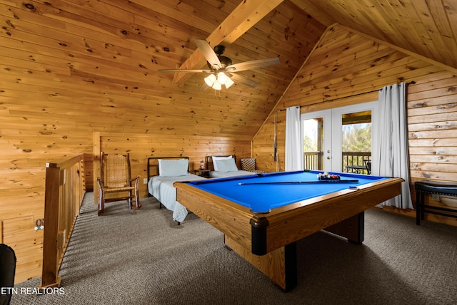 936 Buck Way, Sevierville, TN 37876 - recreation room with carpet floors, lofted ceiling with beams, wood ceiling, and wooden walls