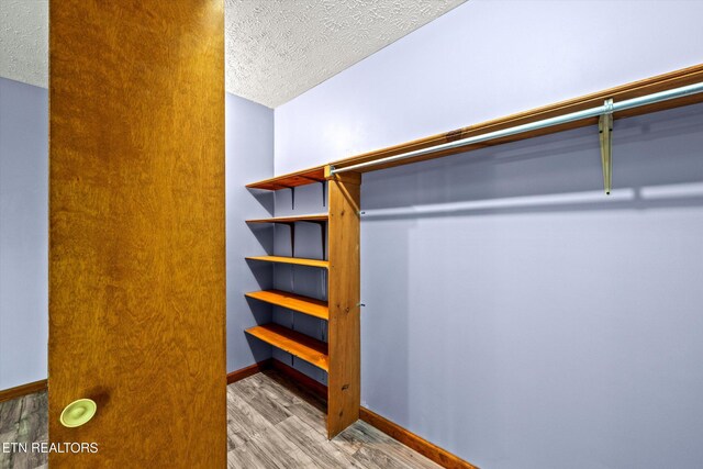 walk in closet with wood finished floors