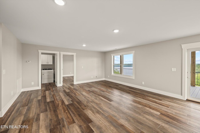 448 Taylor Rd, Byrdstown, TN 38549 - interior space with washer / dryer, baseboards, recessed lighting, and dark wood-style floors
