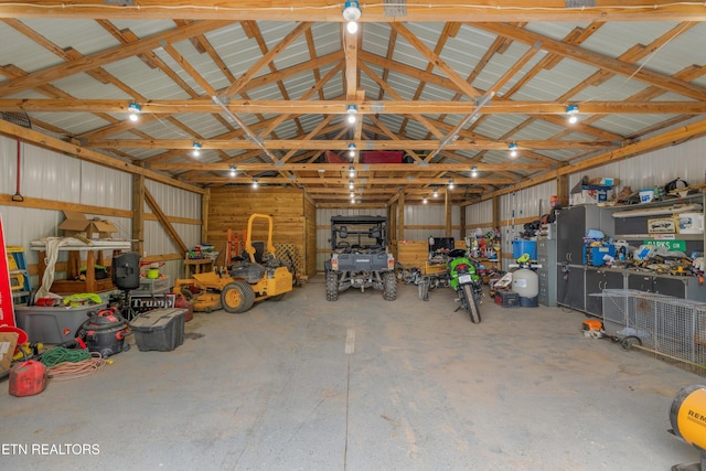 garage with metal wall