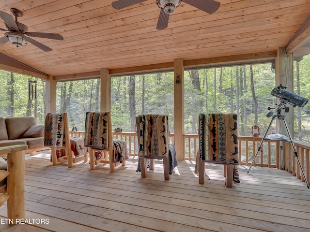 sunroom / solarium featuring plenty of natural light and a ceiling fan