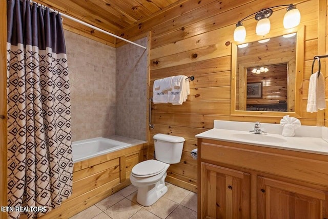 4430 Shangrila Way, Sevierville, TN 37876 - full bath with tile patterned flooring, wood walls, vanity, toilet, and shower / bath combo