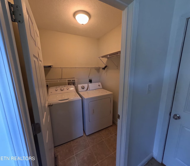 2094 NW Cecil Johnson Rd, Knoxville, TN 37921 - washroom featuring washing machine and dryer, a textured ceiling, and dark tile patterned floors