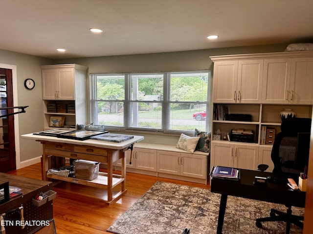 office area featuring recessed lighting and light wood finished floors