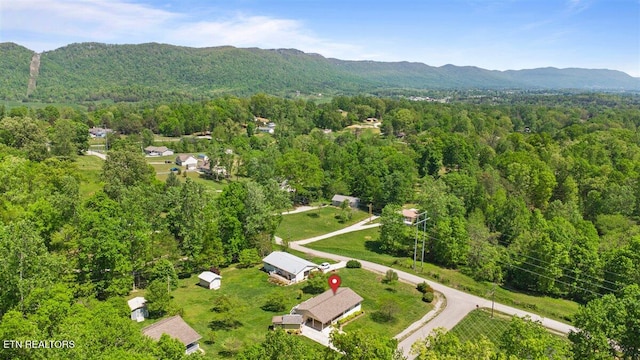 aerial view with a mountain view and a forest view