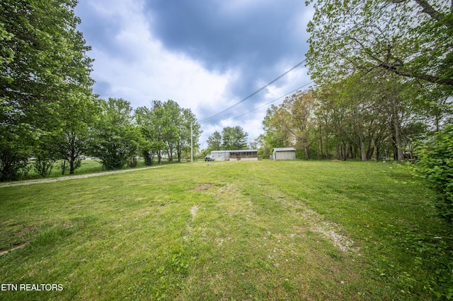 view of yard featuring an outdoor structure