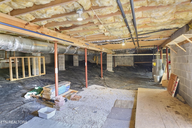 basement with water heater